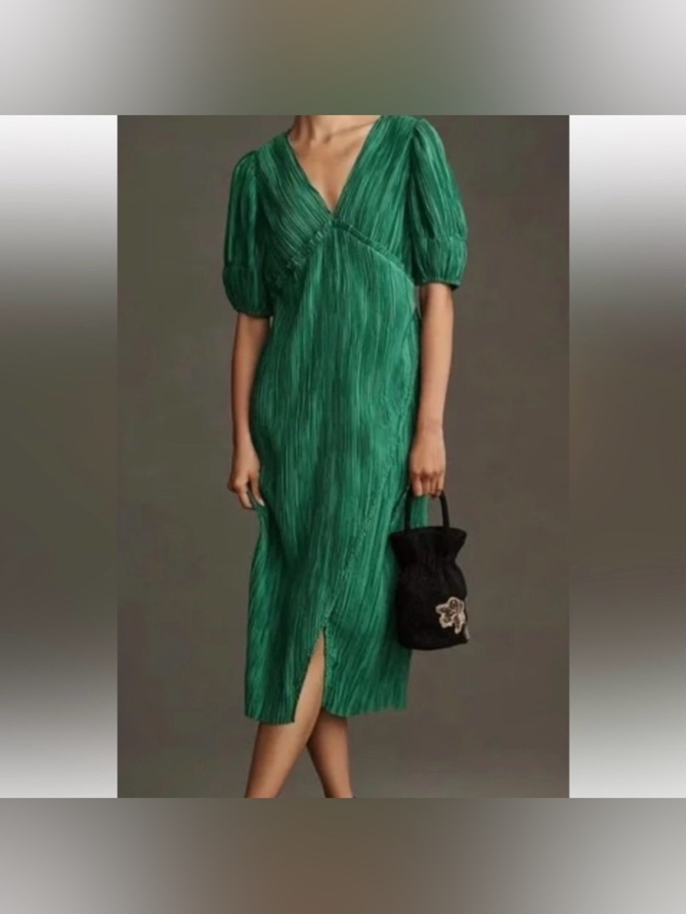 green pleated v neck dress anthropologie | Dresses | Anthropologie Emerald Plisse Vneck Slim Midi S Wedding PUB_BFCM_30